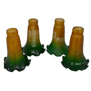 Amber Green Lily Lamp Replacement Shade Premium Tulip Blown Glass Flower Set 4
